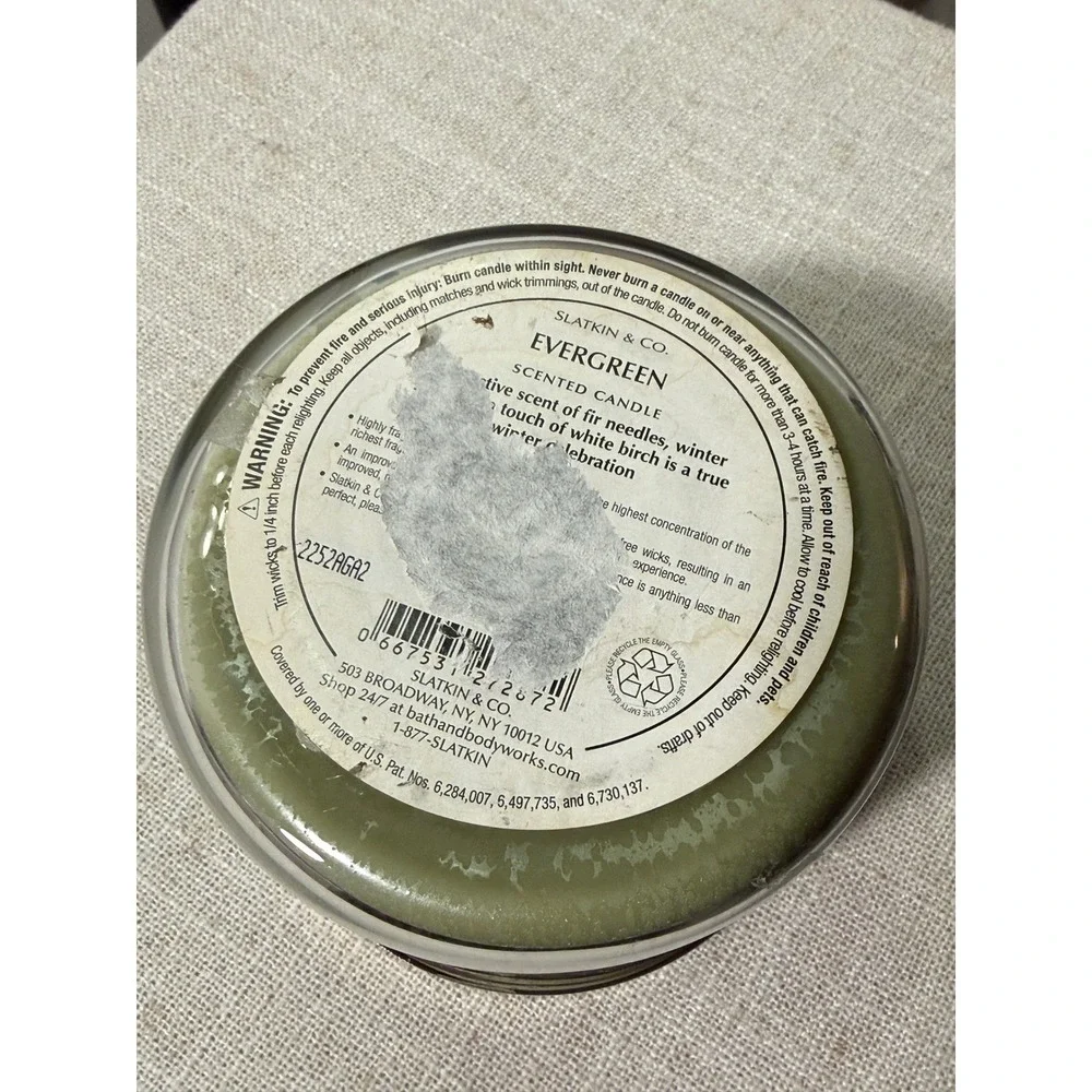 Slatkin & Co Evergreen Scented Candle Fir Needle White Birch‎ Winter Glass Jar